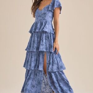 Roxanne Layered Maxi Dress - Blue - Large